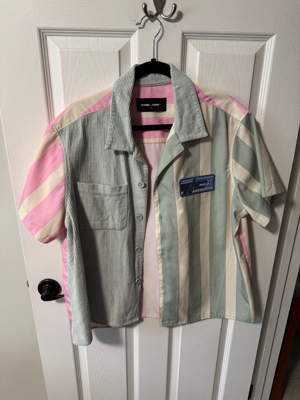 Homme + Femme  Men’s Mint & Pink Striped Bowling Short Sleeve Button-Down Shirt